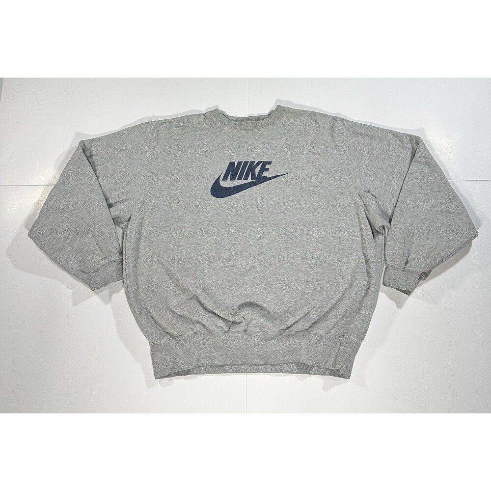Vintage Y2K Nike Spell Out Sweatshirt Center Swoosh Crewneck Mens Large Gray 90s